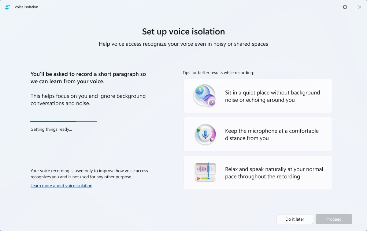 Set up voice isolation Help voice access recognize your voice even in noisy or shared spaces