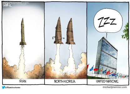 Political Cartoon Nuclear Weapons Iran North Korea UN