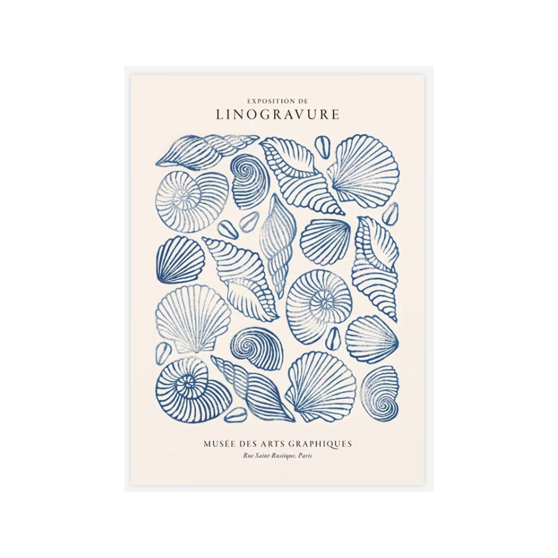 Cetakan seni dengan kerang di atasnya