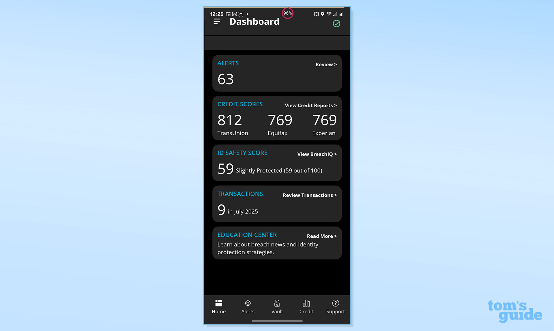 Screenshot of the IdentityForce app