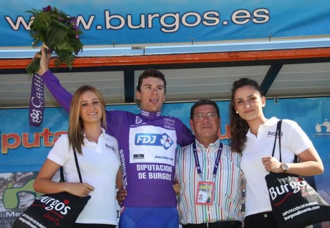 Anthony Roux (FDJ) wearing the purple leader's jersey