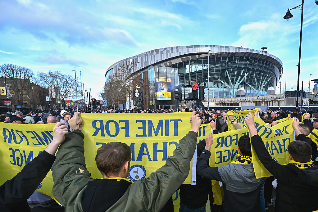 Tottenham Hotspur fans protest against the club owners