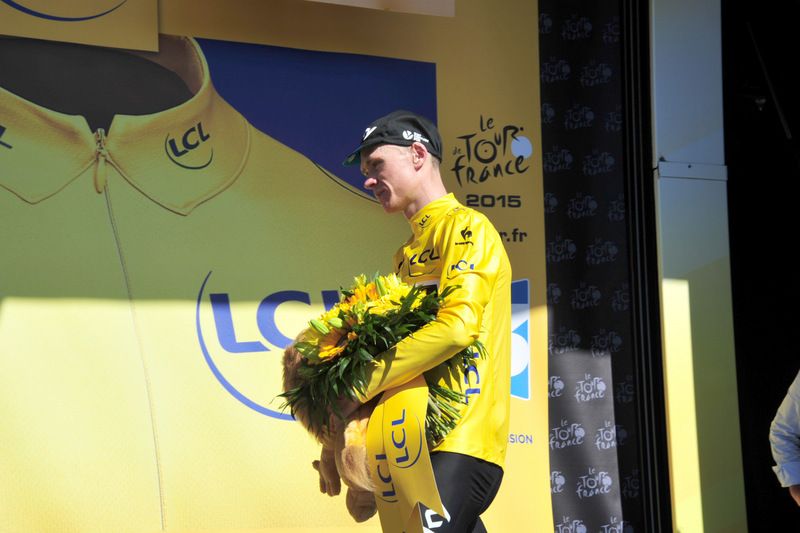 Chris Froome after collecting the yellow jersey