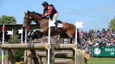 Andrew Heffernan and Millthyme Corolla jump a cross-country fence at Badminton 2014.