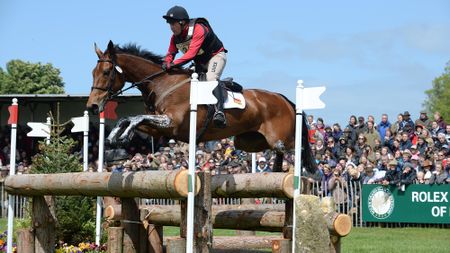 Andrew Heffernan and Millthyme Corolla jump a cross-country fence at Badminton 2014.
