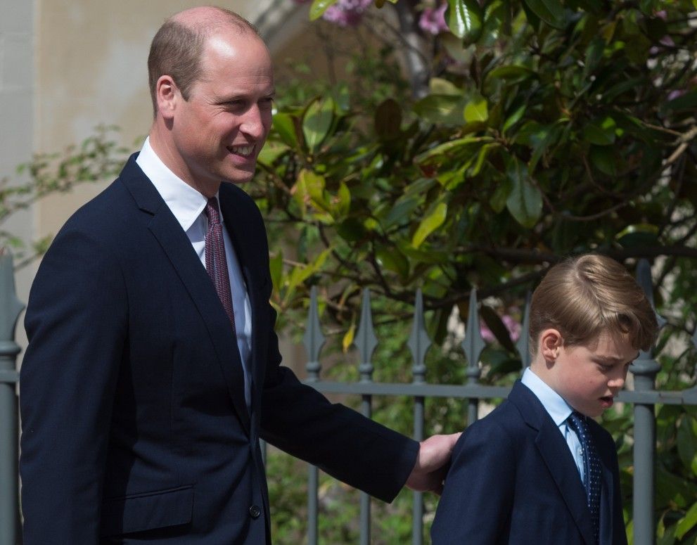 Prince William, Duke of Cambridge and Prince George attend the traditional Easter Sunday Church service