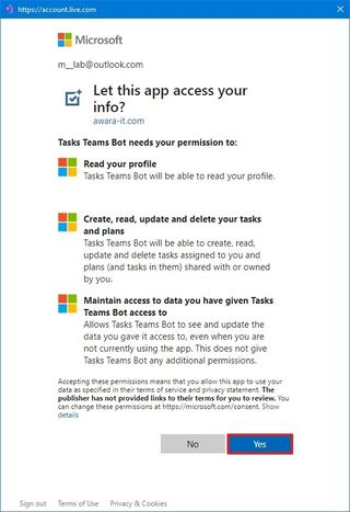 Grant Microsoft Teams permissions to Tasks app