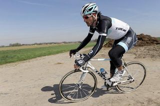 Defending Paris-Roubaix champion Fabian Cancellara (Leopard Trek) recons key sections of the route.