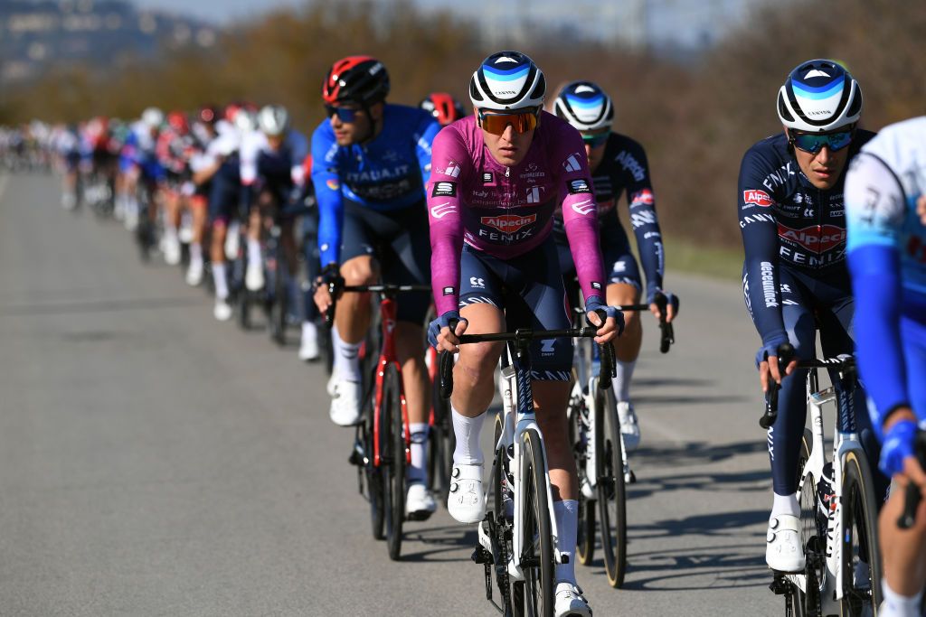 TERNI ITALY MARCH 09 Tim Merlier of Belgium and Team AlpecinFenix Purple Sprint Jersey competes during the 57th TirrenoAdriatico 2022 Stage 3 a 170km stage from Murlo to Terni TirrenoAdriatico WorldTour on March 09 2022 in Terni Italy Photo by Tim de WaeleGetty Images