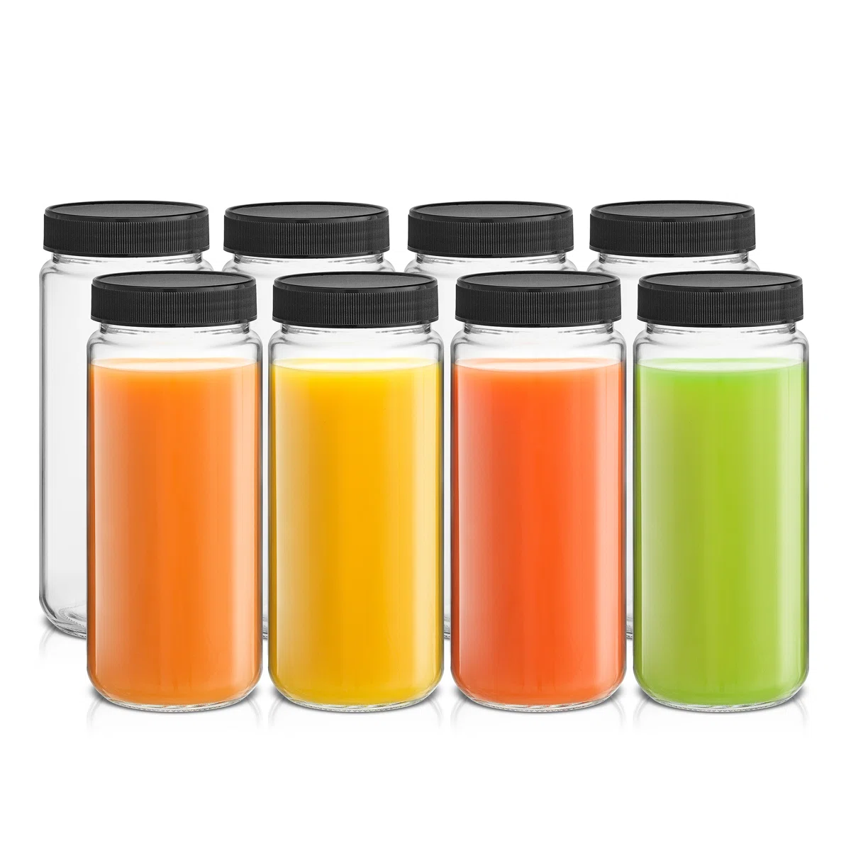 Brightware Glass Juice Bottles with Black Lids