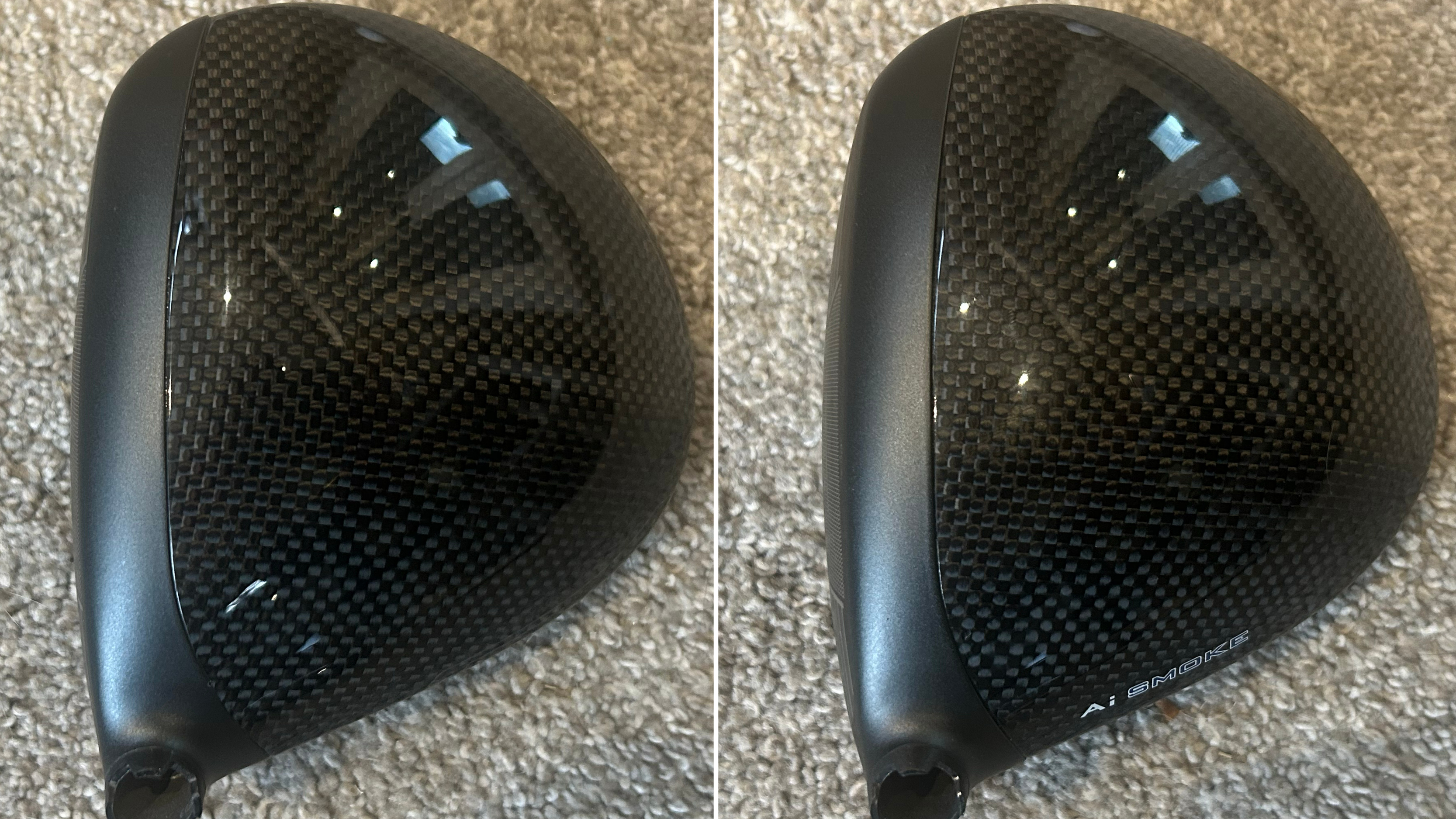 Photo of the Callaway Quantum Triple Diamond Driver next to the Ai Smoke version