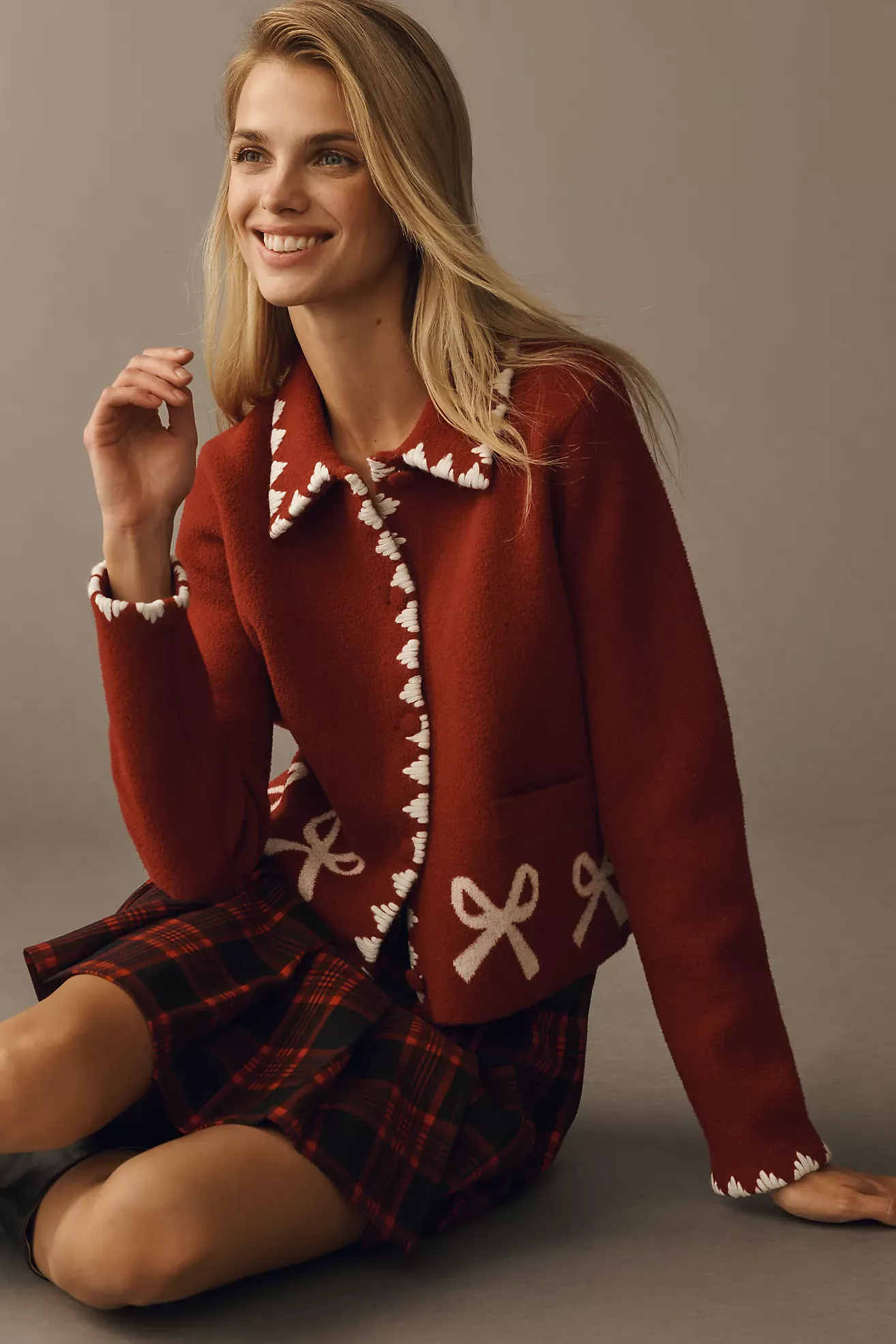 Nvlt Whipstitch Bow Knit Lady Jacket