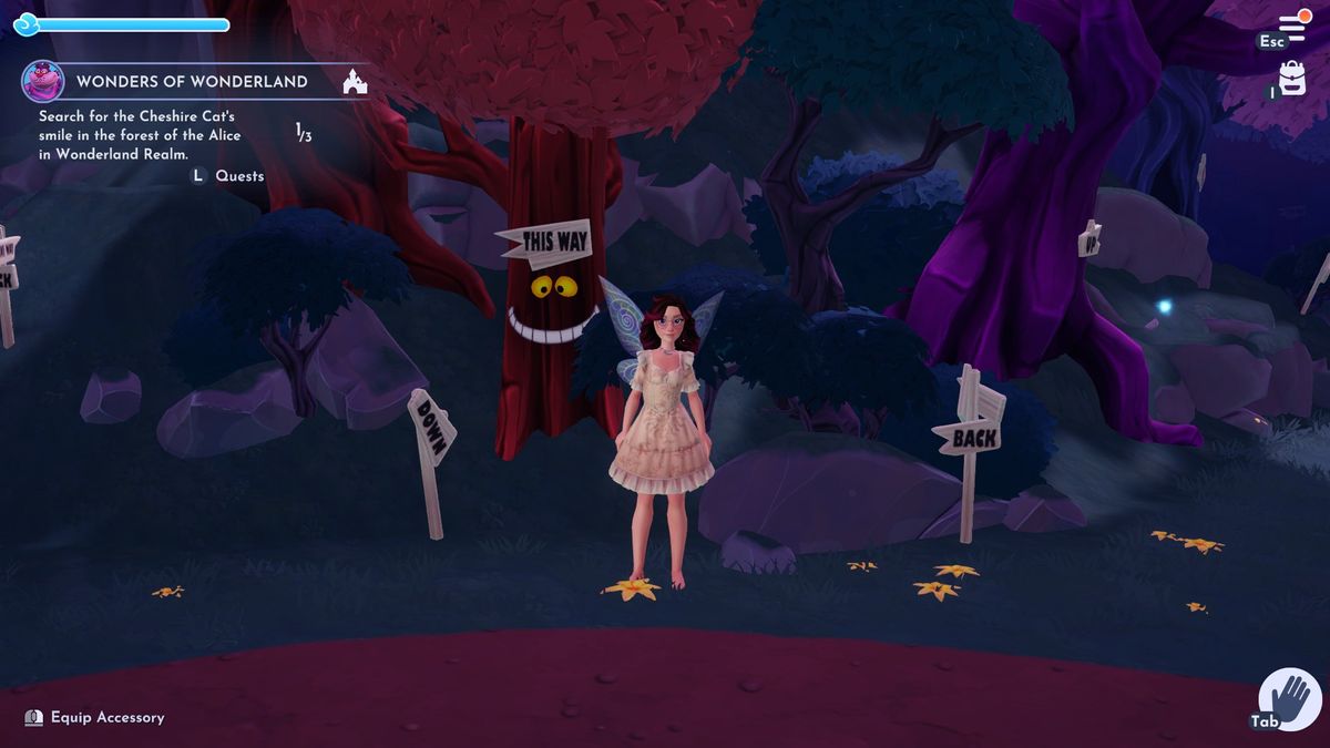 Disney Dreamlight Valley cheshire cat faces around the Wonderland realm