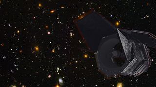 An illustration shows the Nancy Grace Roman Space Telescope against a background field of stars. 