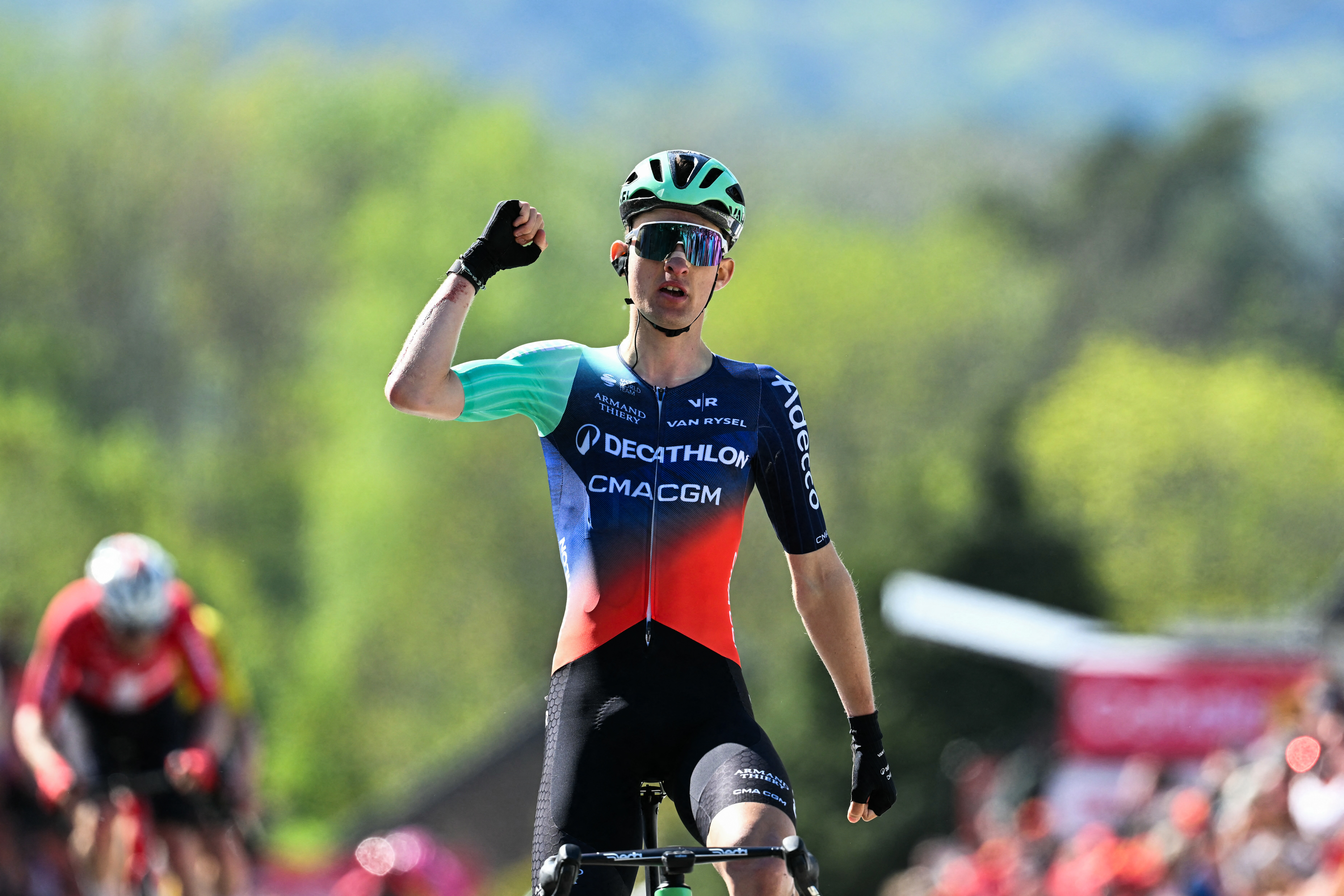 Paul Seixas celebrates winning La Fl&egrave;che Wallonne