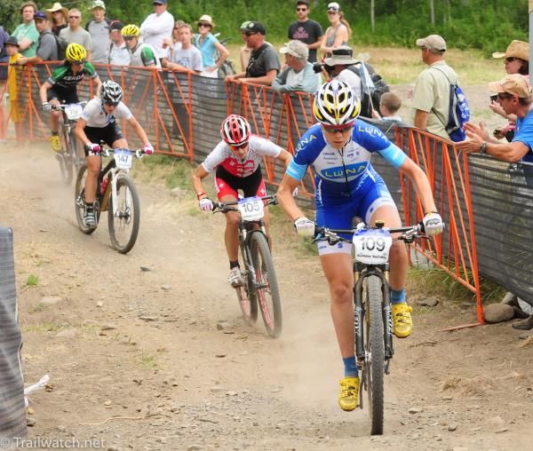 Chloe Cross (Team Whistler) chasing the leaders on lap three