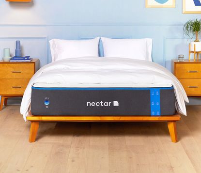 Nectar mattress flash sale- A Nectar Classic mattress made up with pillows and sheets