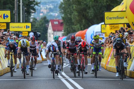 Nikias Arndt (DSM - right) takes the won on stage 5 of Tour de Pologne