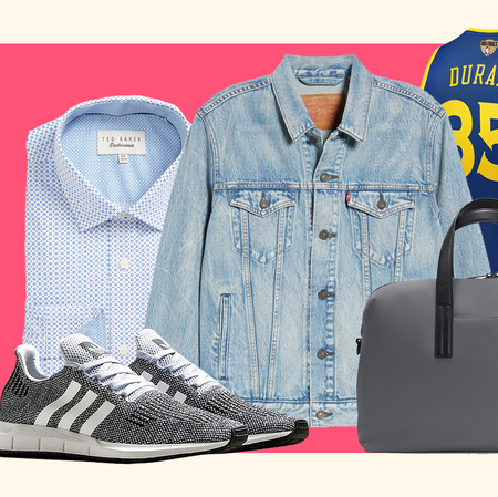 Clothing, Denim, Jeans, Fashion, Footwear, Bag, Hand luggage, Textile, Electric blue, Font, 