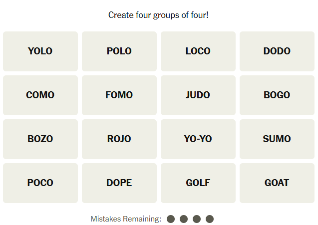 The New York Times Connections puzzle on November 12, 2025
