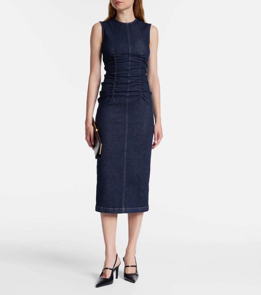 Voto Ruched Denim Midi Dress