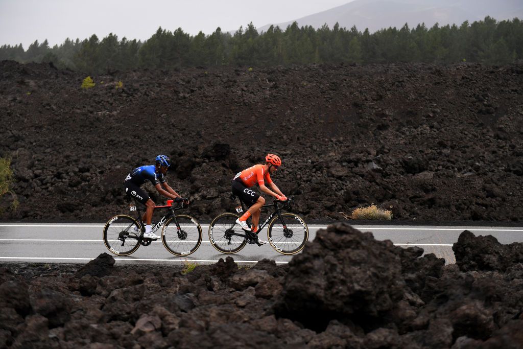 Amanuel Ghebreigzabhier Werkilul, Joey Rosskopf during stage 3 at the Giro d'Italia
