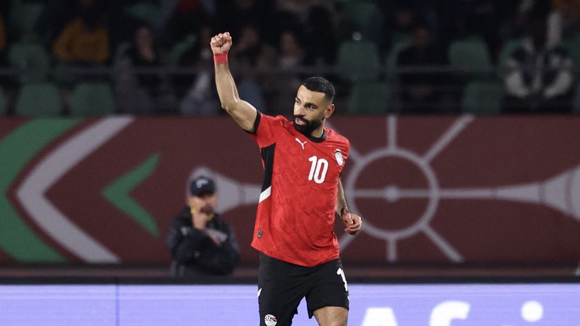 Mohamed Salah celebrates his goal during the Africa Cup of Nations (CAN) quarter-final football match between Egypt and Ivory Coast at the Grand stadium in Agadir on January 10, 2026. 