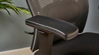 A photo of the Autonomous ErgoChair Pro against a blue-gray wall in an office.