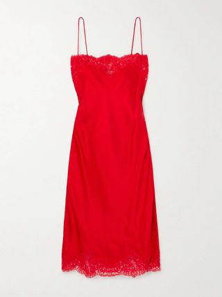 Lace-Trimmed Satin Midi Dress