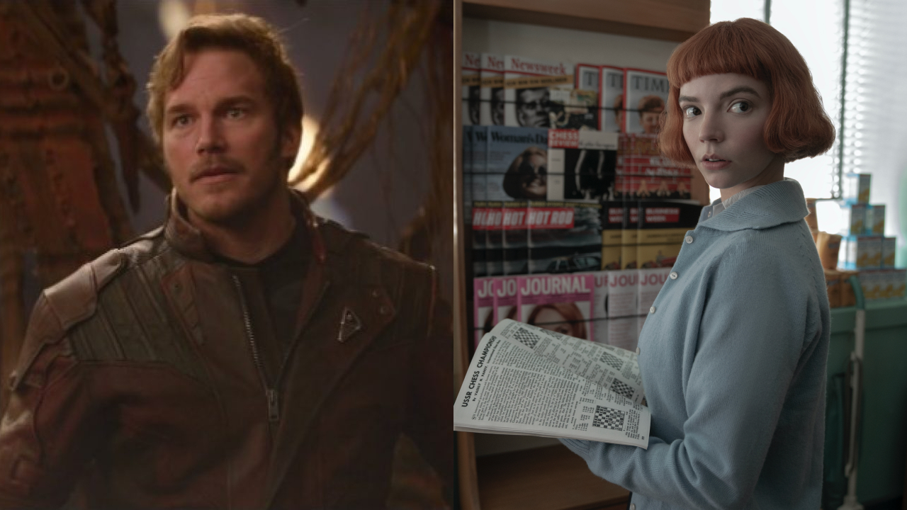 Chris Pratt in Avengers: Infinity War;  Anya Taylor-Joy in the Queen's Gambit