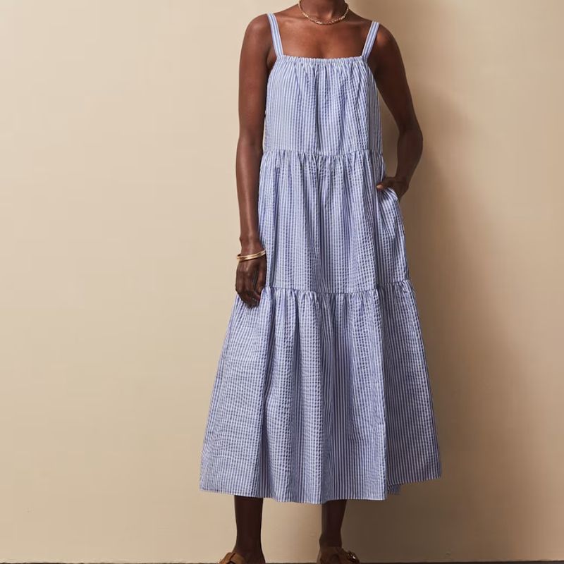 blue and white striped sun dress