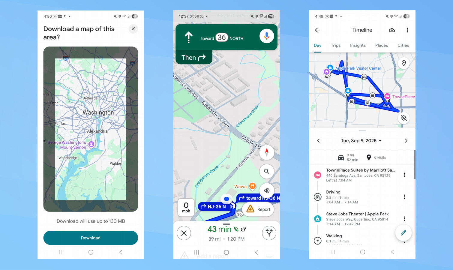 Google Maps Driving Features screenshots.
