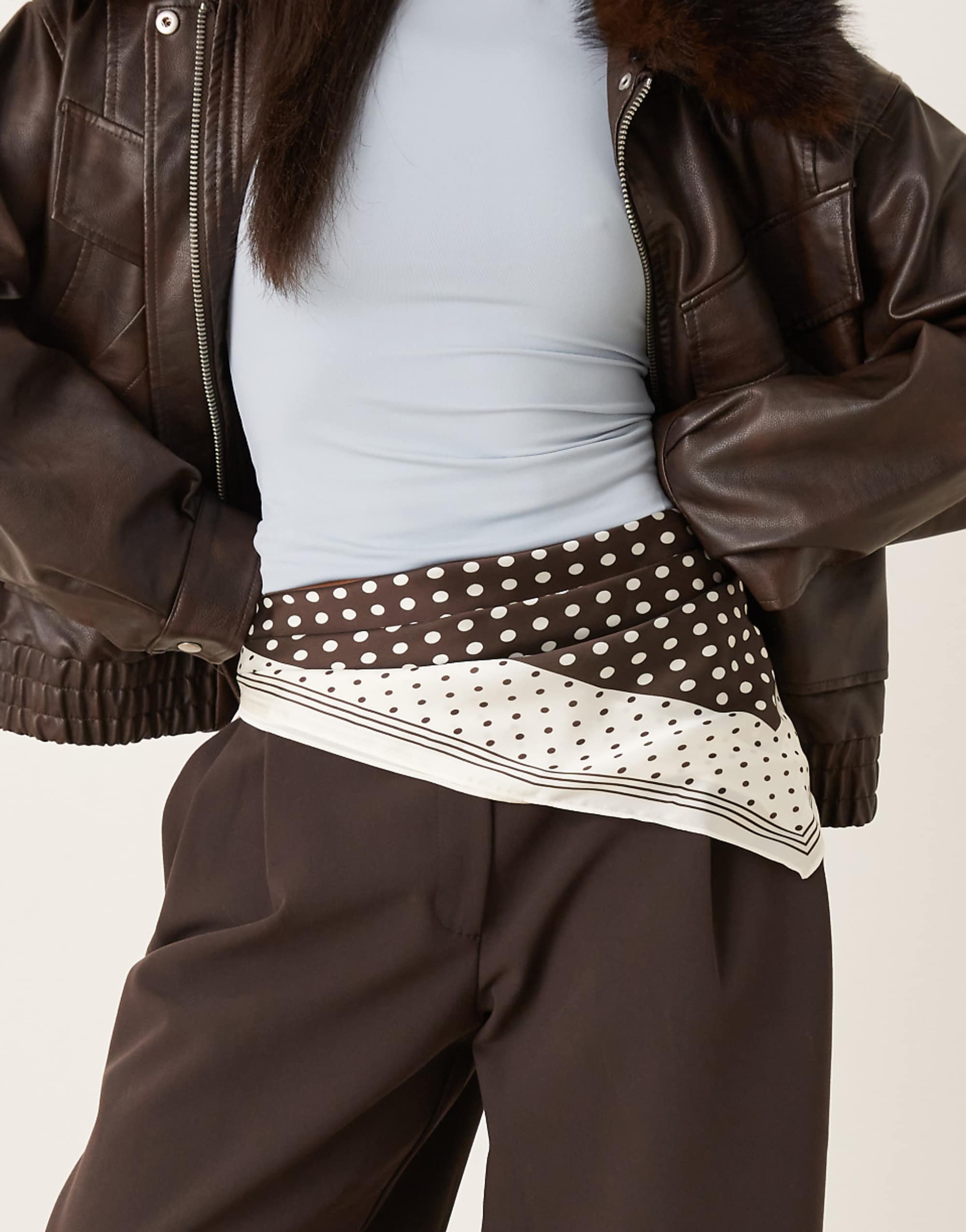 My Accessories Cream and Brown Polka-Dot Belt Bandana in Brown