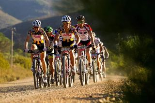 Christoph Sauser and Burry Stander lead the early morning pack during stage 6 of the 2011 Absa Cape Epic