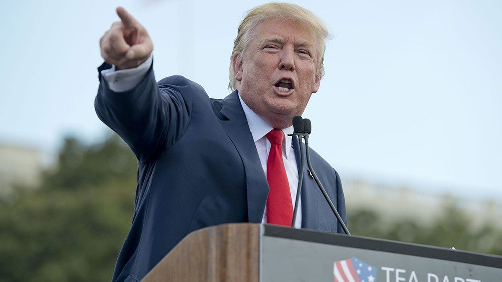 President Trump speaking on the podium