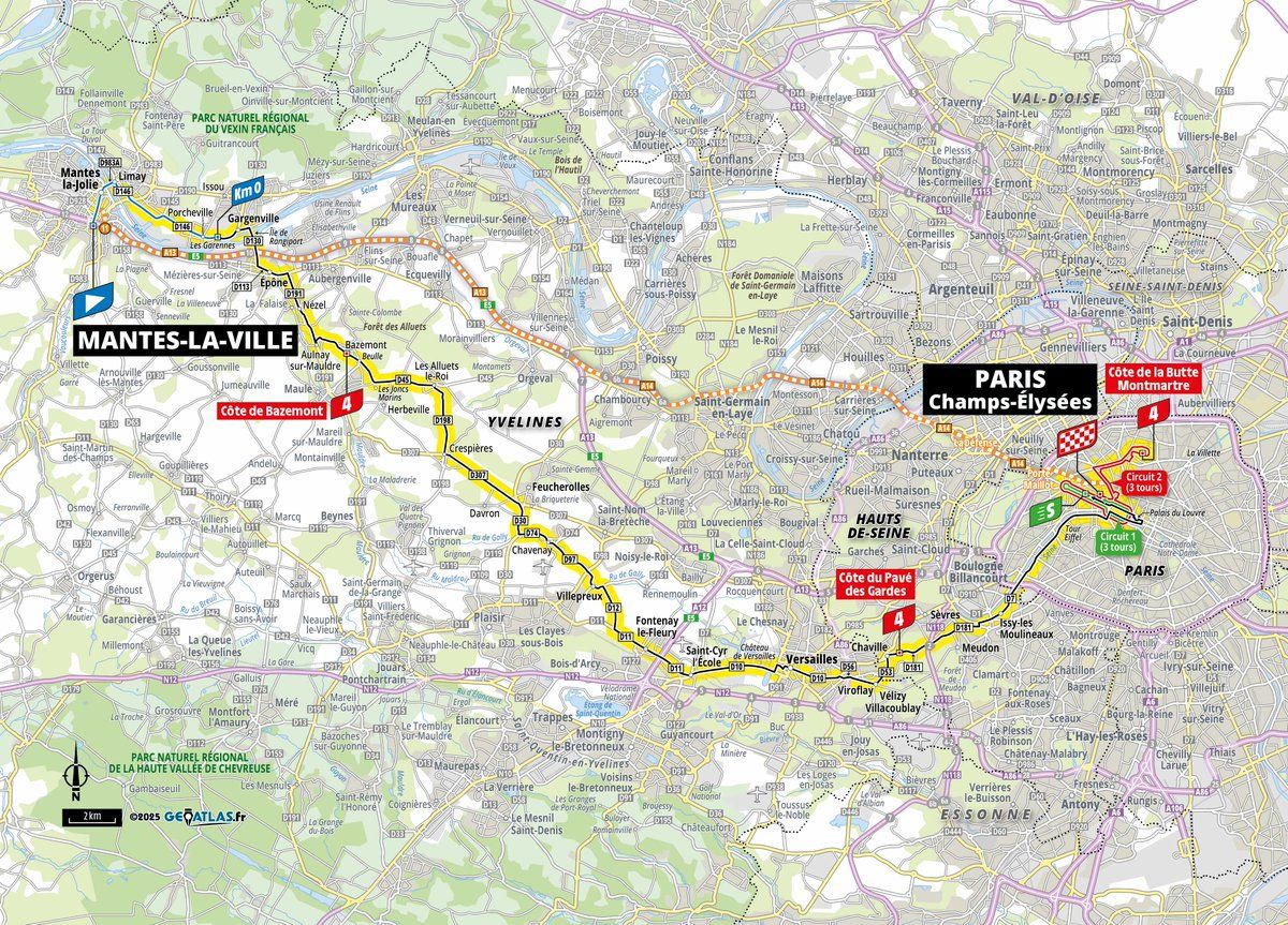 Tour de France 2025 stage 21 Paris profile and map