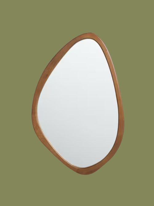 Mid Century Oval Wood Wall Mirror, 71 X 47cm, Walnut
