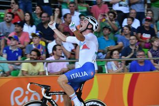 Elia Viviani (ITA) celebrates gold in the men's omnium at the 2016 Olympic Games (Watson)