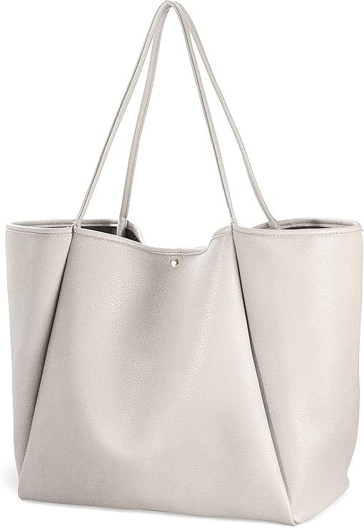 HOXIS, Hoxis Oversize Pu Leather Tote Women Weekender Bag Shopper Handbag Travel Purse (ivory)