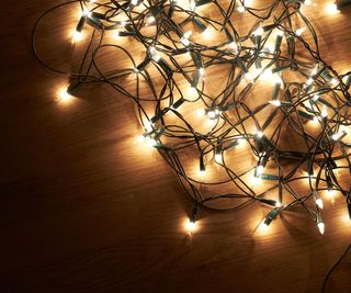 A balled up string of Christmas lights