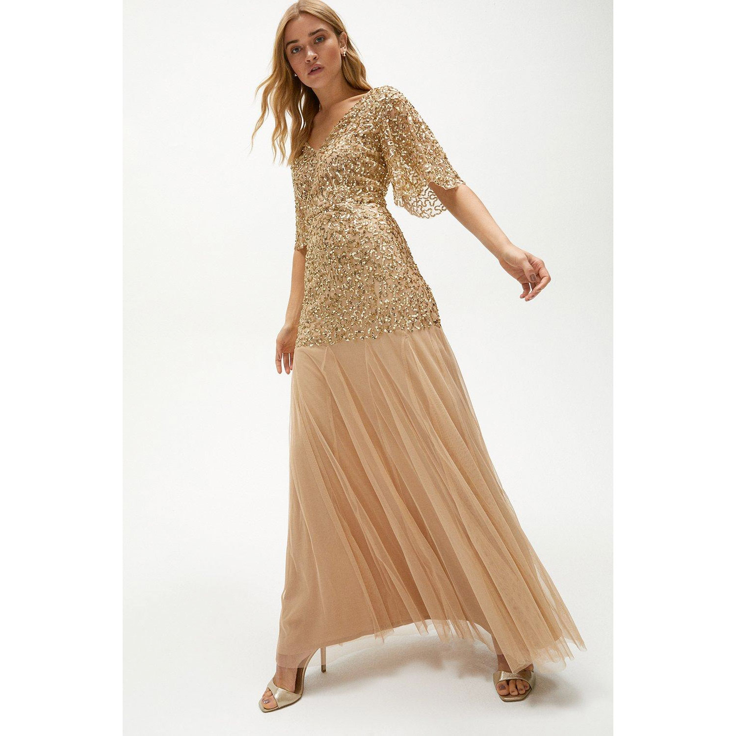 long tight gold dress Kate Middleton Hot Pink Sequin Elegant Long Celebs Evening Prom Dress main image 0