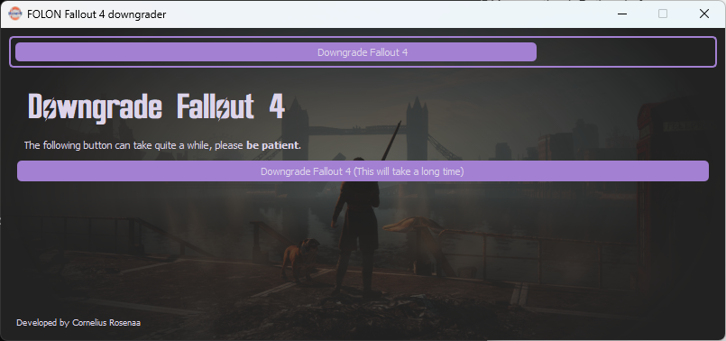 The Fallout 4 Downgrader start screen.