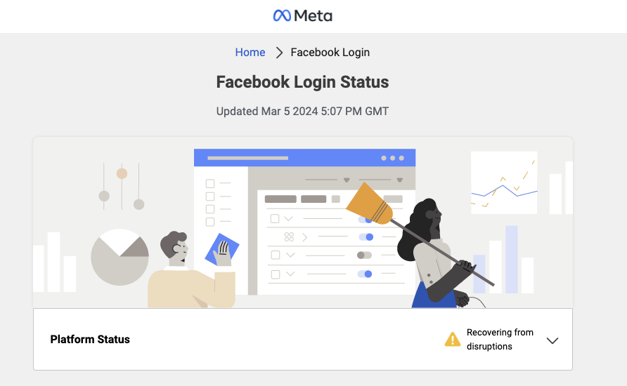 An image of the Facebook login status page from Meta