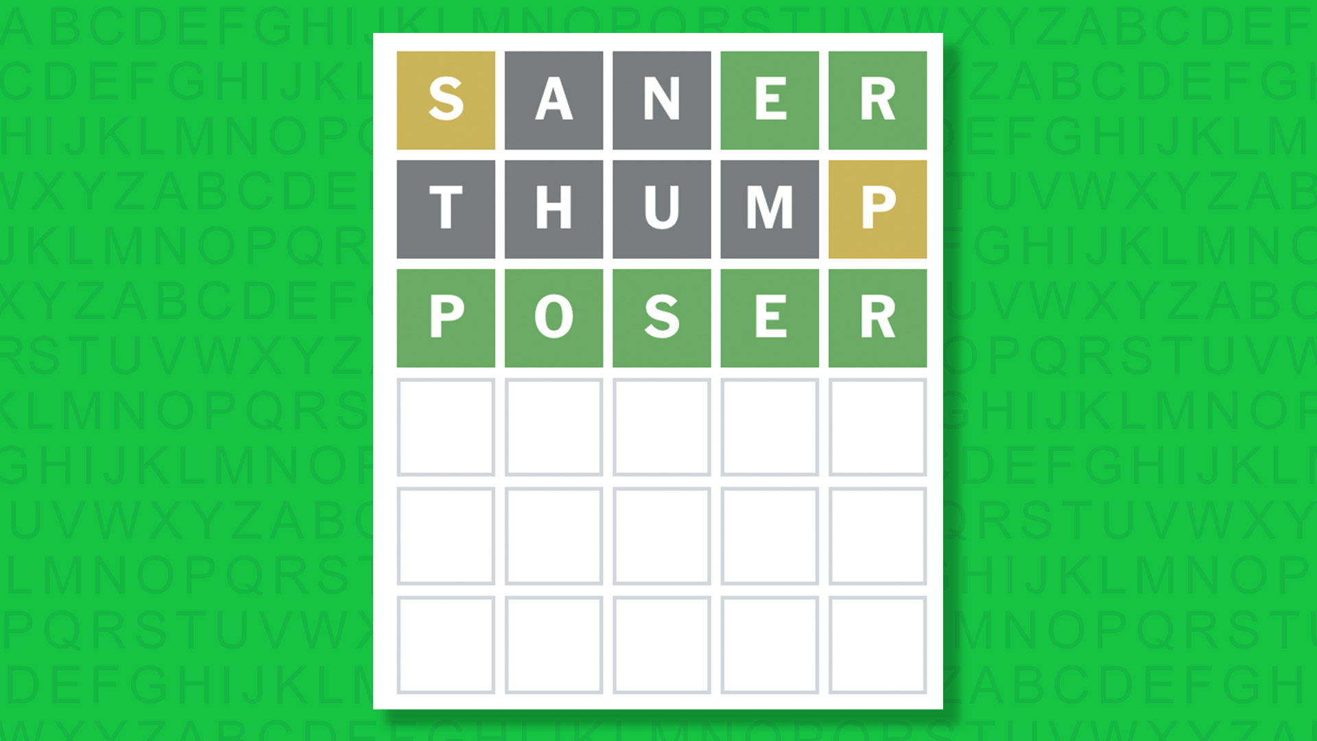 NYT Wordle answer for game 1864 on a green background