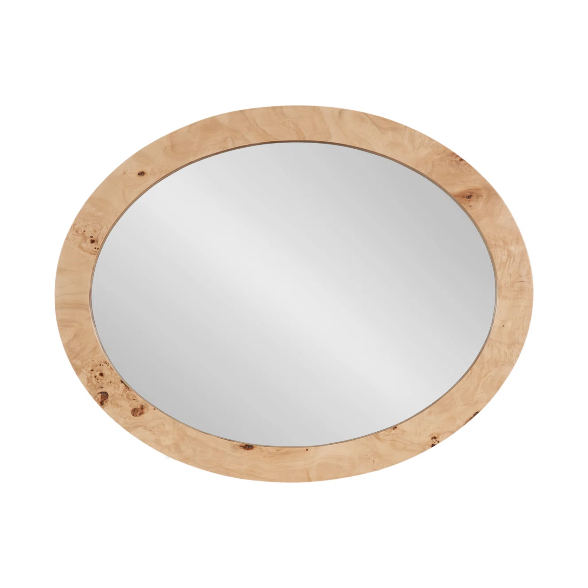 an oval burl wood mirror