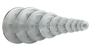 Mirafit Extra Thin Steel Olympic Plates on White Background