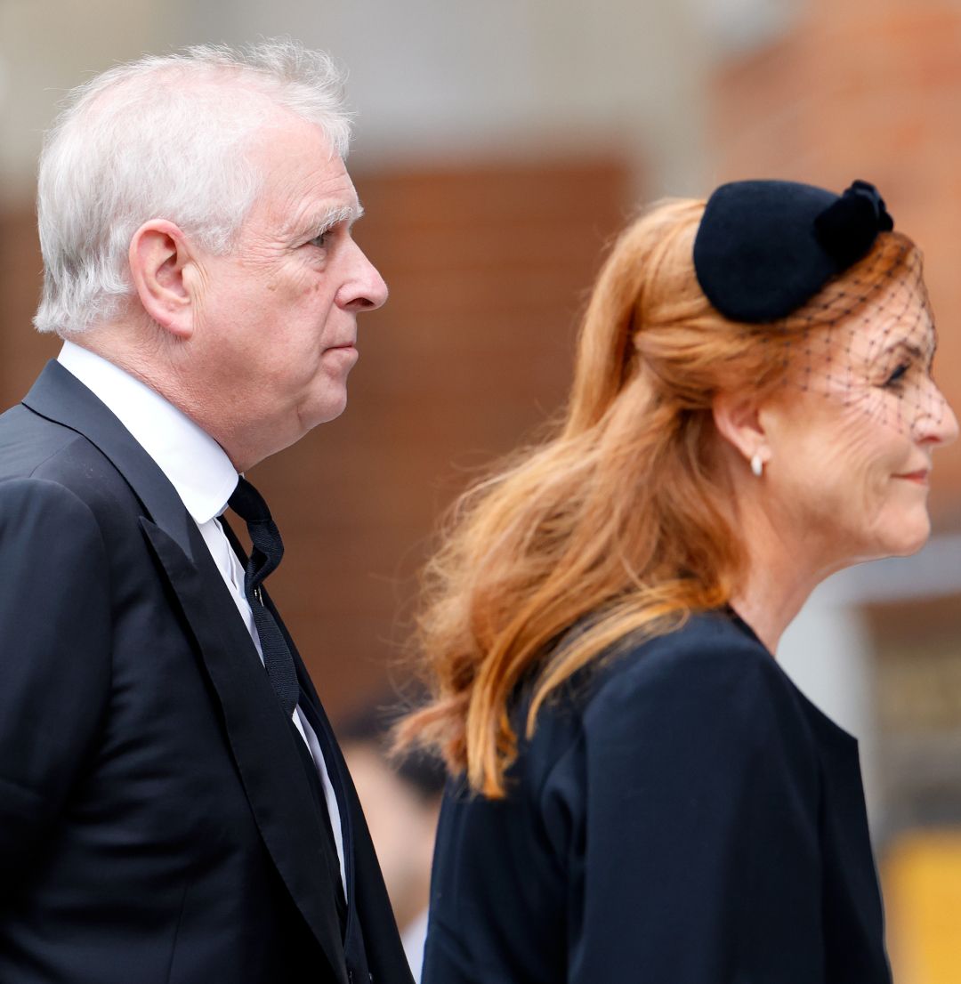 Prince Andrew walking behind Sarah Ferguson at the Duchess of Kent&#039;s funeral