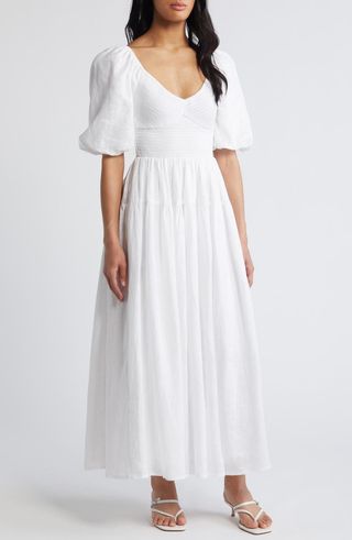 Rosarico Smocked Linen Midi Dress