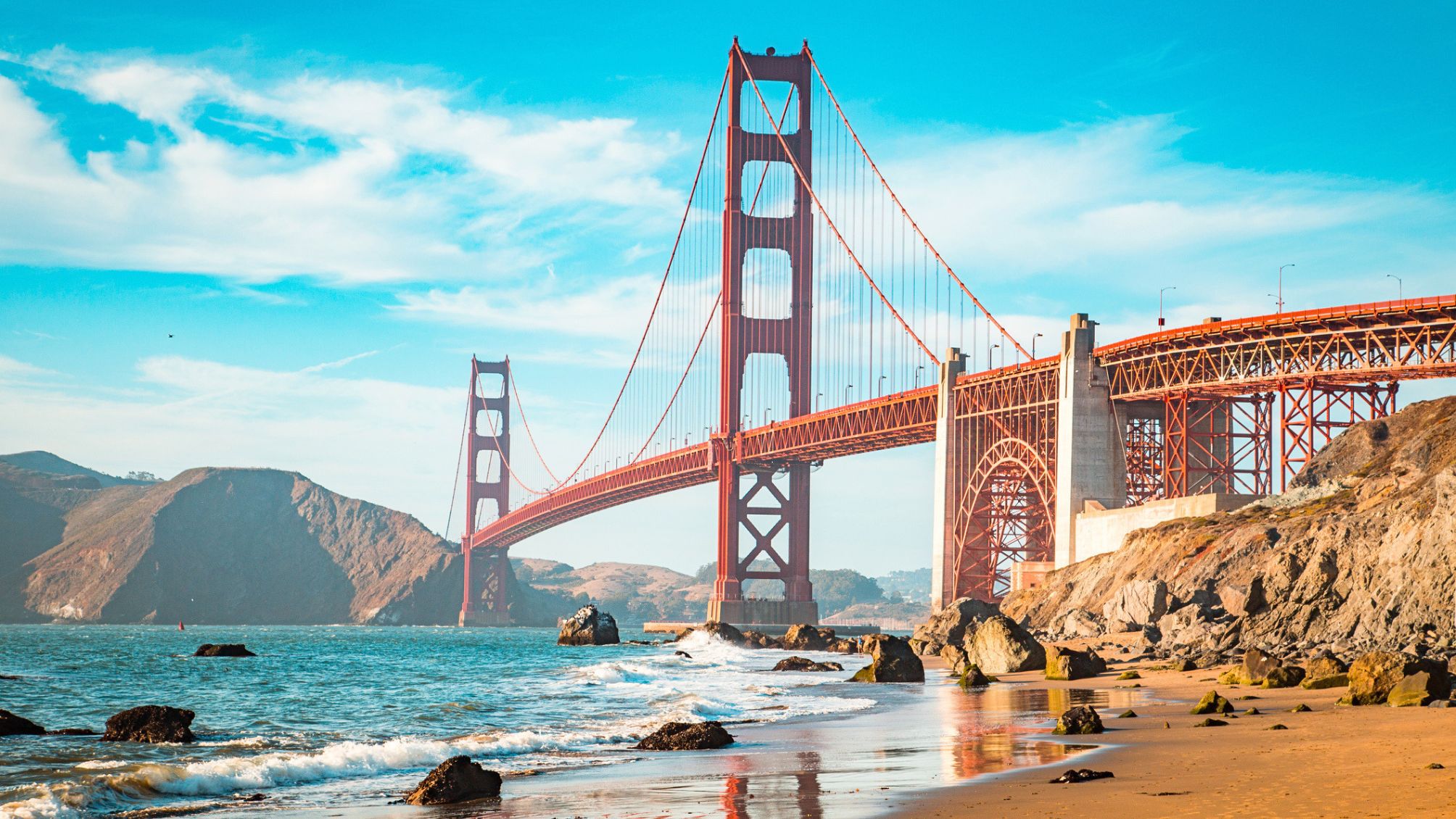 View of the San Francisco Bridge from the beach.