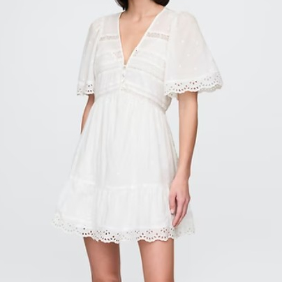 Gap Flutter-Sleeve Eyelet Mini Dress